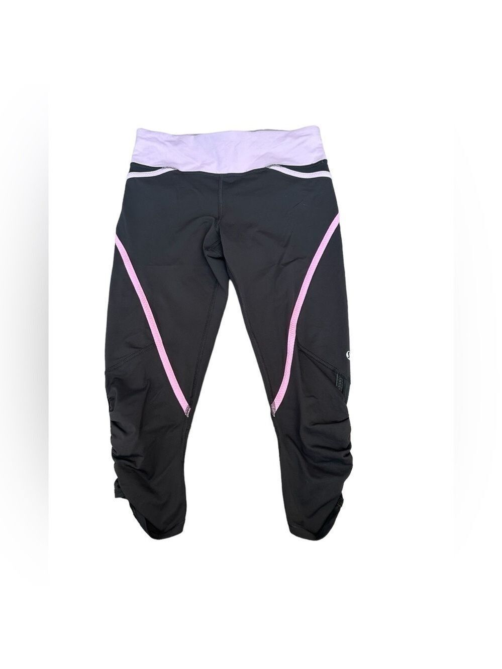 Lululemon run pace crop pants size 4 black purple pink running yoga exercise gym